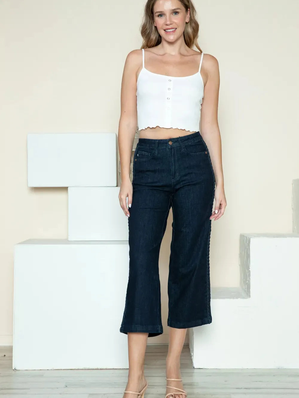 Braided Bliss High-Rise Wide Leg Crop Jeans by Judy Blue-Women's Jeans-Shop Z & Joxa