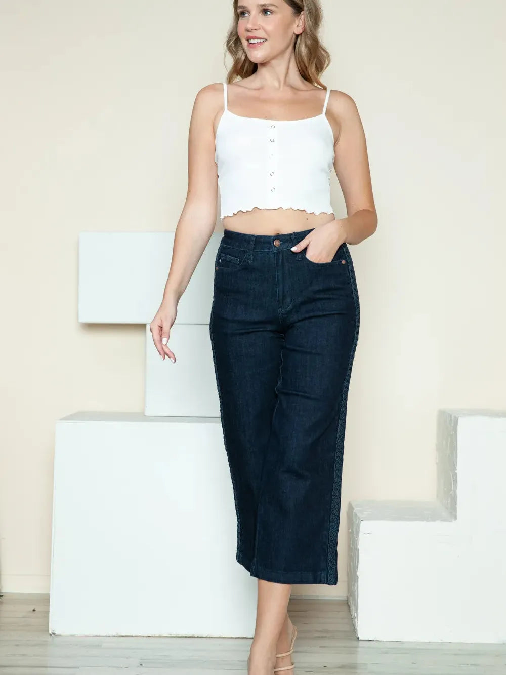 Braided Bliss High-Rise Wide Leg Crop Jeans by Judy Blue-Women's Jeans-Shop Z & Joxa