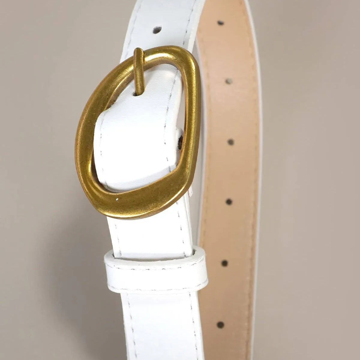 Buckle Up Babe Contour Oval Faux Leather White Belt-Women's Accessories-Shop Z & Joxa