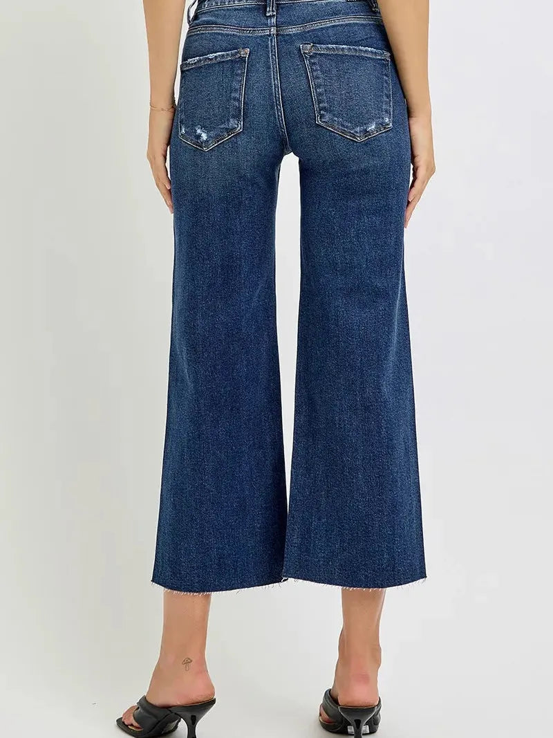 Buttoned Up: Risen High-Waist Wide-Leg Cropped Jeans-Women's Jeans-Shop Z & Joxa