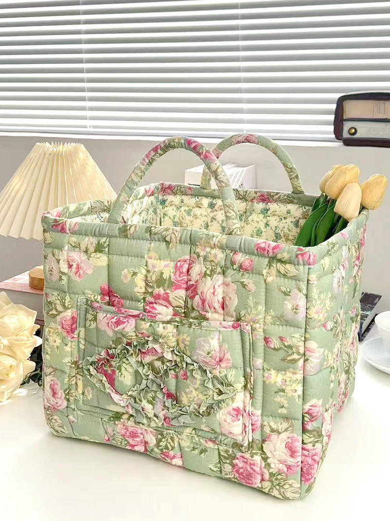 Carry It Cute Floral Quilted Storage Tote-Women's Accessories-Shop Z & Joxa