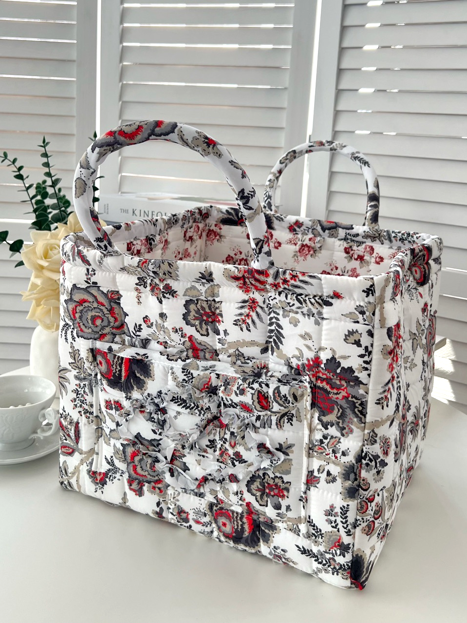 Carry It Cute Floral Quilted Storage Tote-Women's Accessories-Shop Z & Joxa