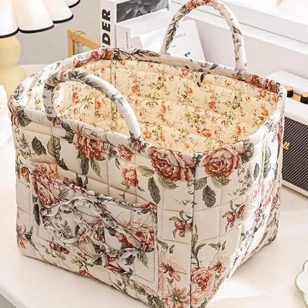 Carry It Cute Floral Quilted Storage Tote-Women's Accessories-Shop Z & Joxa