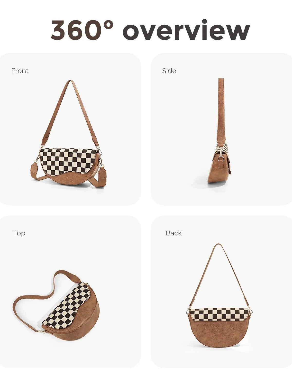 Checked & Chic Mixed Media Convertible Saddle Shoulder Crossbody Bag-Women's Accessories-Shop Z & Joxa