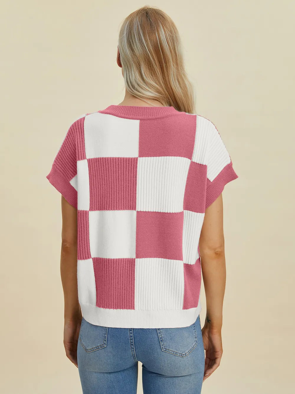 Checkmate Charm Short Sleeve Sweater by Double Take-Women's Shirts & Tops-Shop Z & Joxa