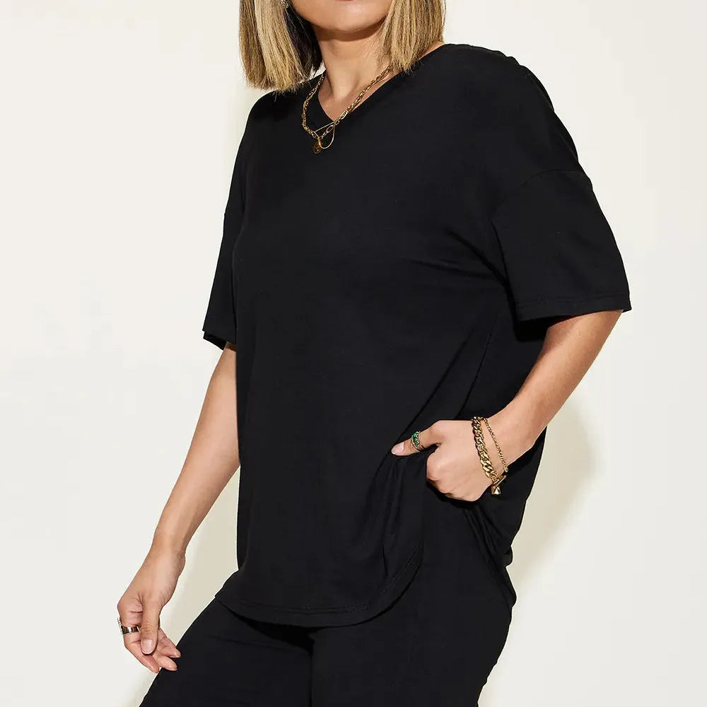 Chill Mode V-Neck Tee + Shorts Lounge Set by Basic Bae-Women's Sets-Shop Z & Joxa