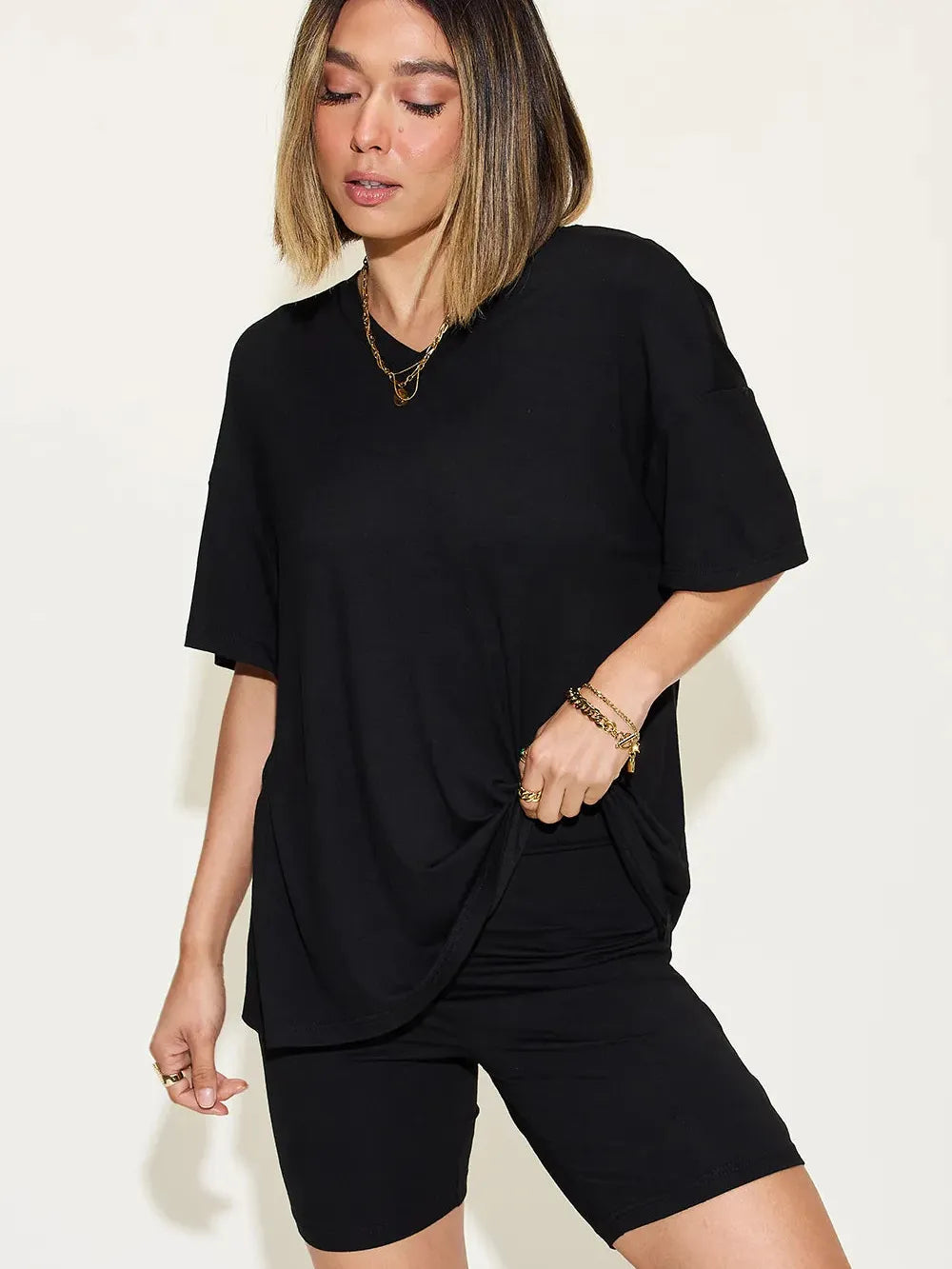 Chill Mode V-Neck Tee + Shorts Lounge Set by Basic Bae-Women's Sets-Shop Z & Joxa