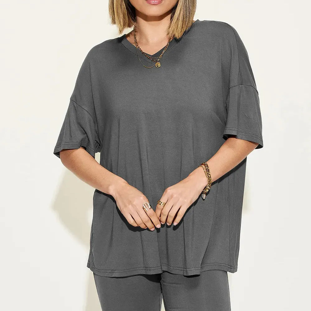 Chill Mode V-Neck Tee + Shorts Lounge Set by Basic Bae-Women's Sets-Shop Z & Joxa