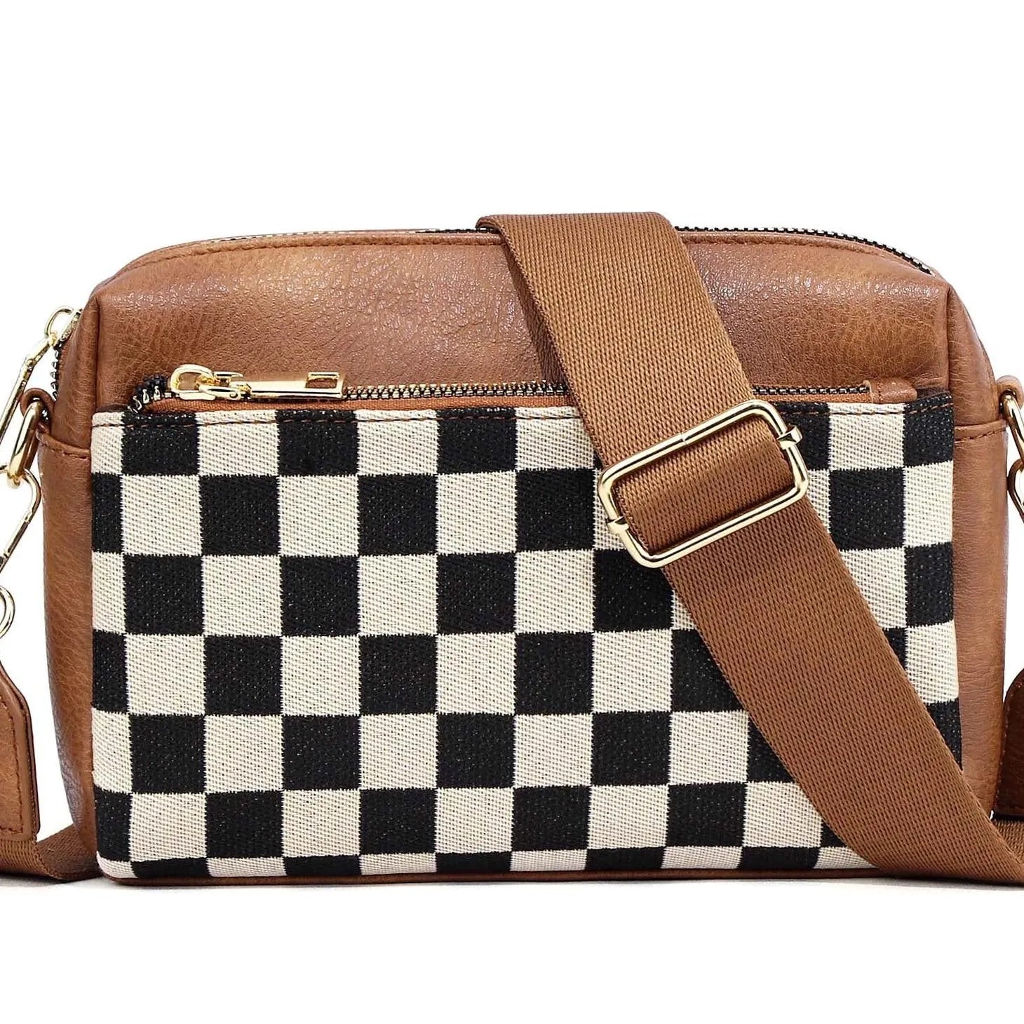 City Snap Mixed Media Check Camera Crossbody Bag-Women's Accessories-Shop Z & Joxa