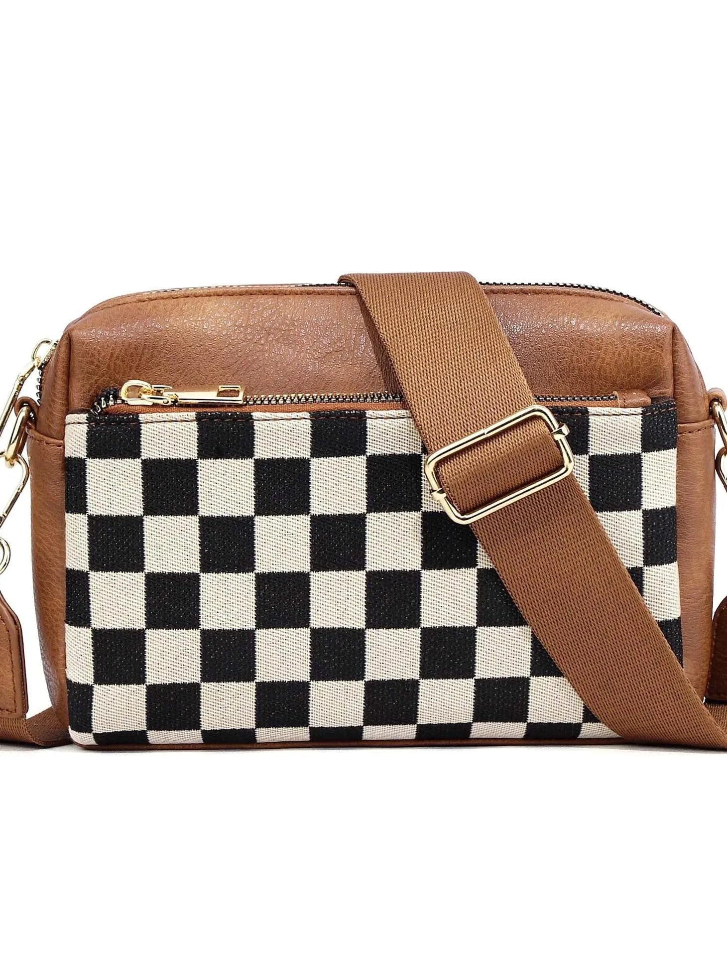 City Snap Mixed Media Check Camera Crossbody Bag-Women's Accessories-Shop Z & Joxa