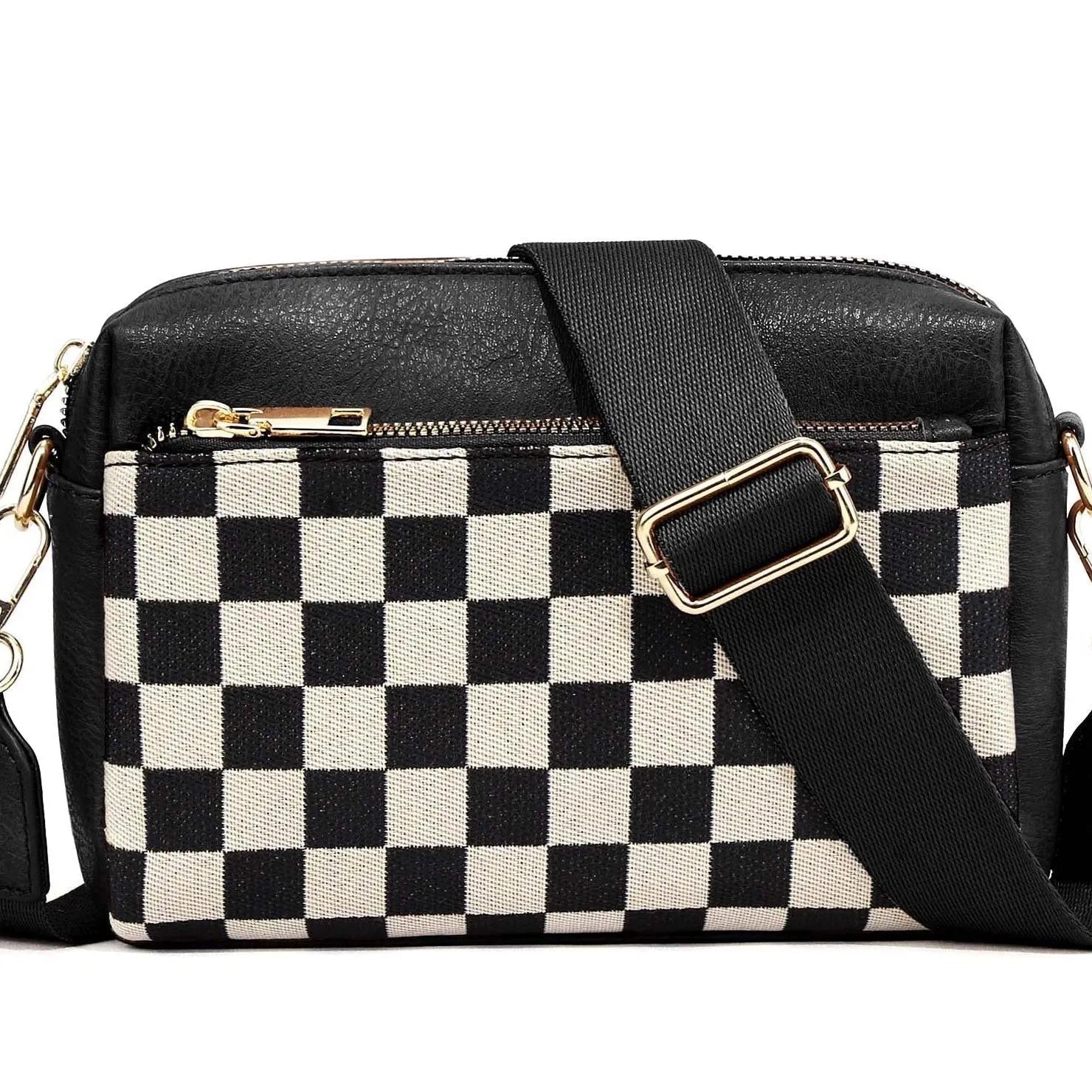 City Snap Mixed Media Check Camera Crossbody Bag-Women's Accessories-Shop Z & Joxa