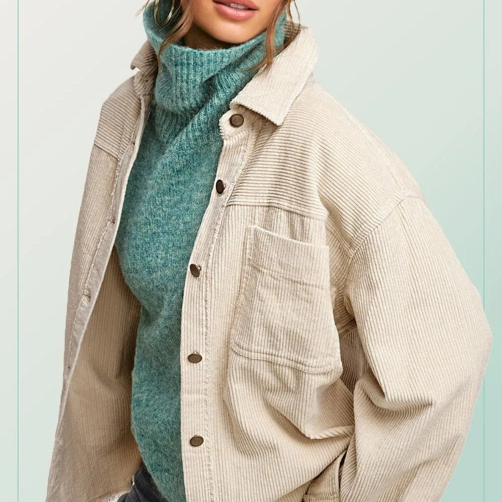 Come Alive Oversized Corduroy Shacket with Frayed Hem *Pre-order-Women's Outerwear-Shop Z & Joxa