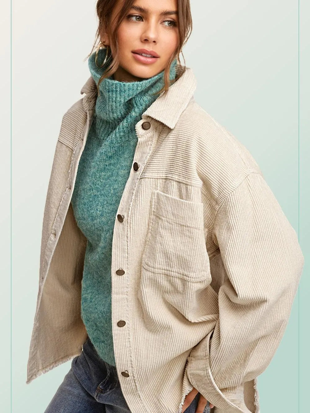 Come Alive Oversized Corduroy Shacket with Frayed Hem *Pre-order-Women's Outerwear-Shop Z & Joxa