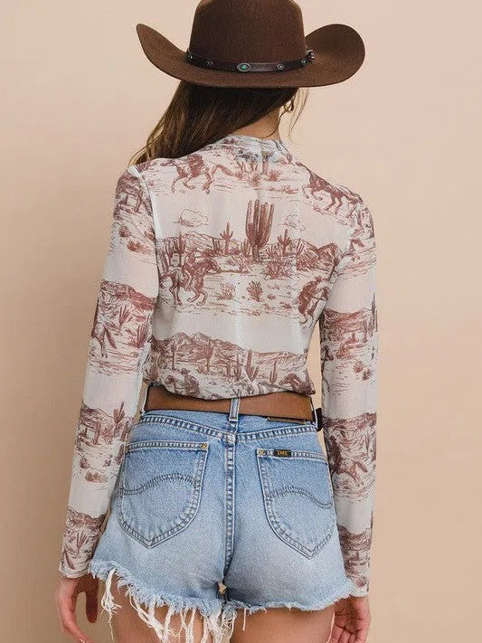 Cowboy Take Me Away Short Sleeve Mesh Top-Women's Shirts & Tops-Shop Z & Joxa