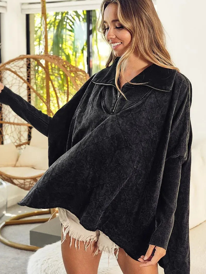 Cozy Chic Charcoal Quilted Half-Zip Pullover by BiBi-Women's Shirts & Tops-Shop Z & Joxa