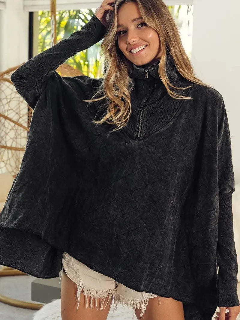 Cozy Chic Charcoal Quilted Half-Zip Pullover by BiBi-Women's Shirts & Tops-Shop Z & Joxa