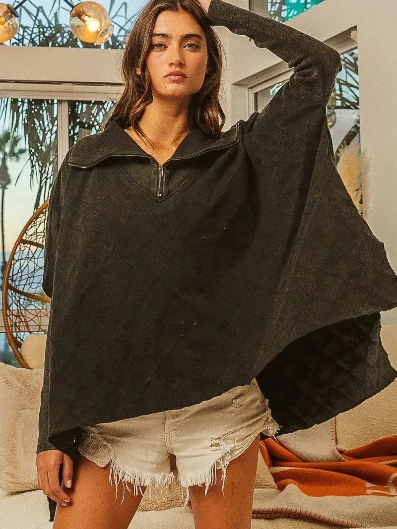 Cozy Chic Charcoal Quilted Half-Zip Pullover by BiBi-Women's Shirts & Tops-Shop Z & Joxa