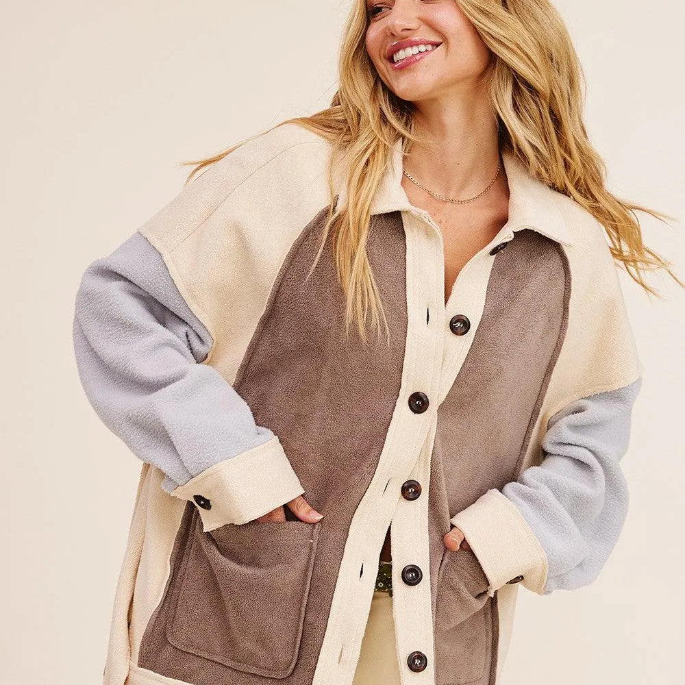Cozy Contrast Soft Touch Terry-like Shacket by Listicle-Women's Outerwear-Shop Z & Joxa