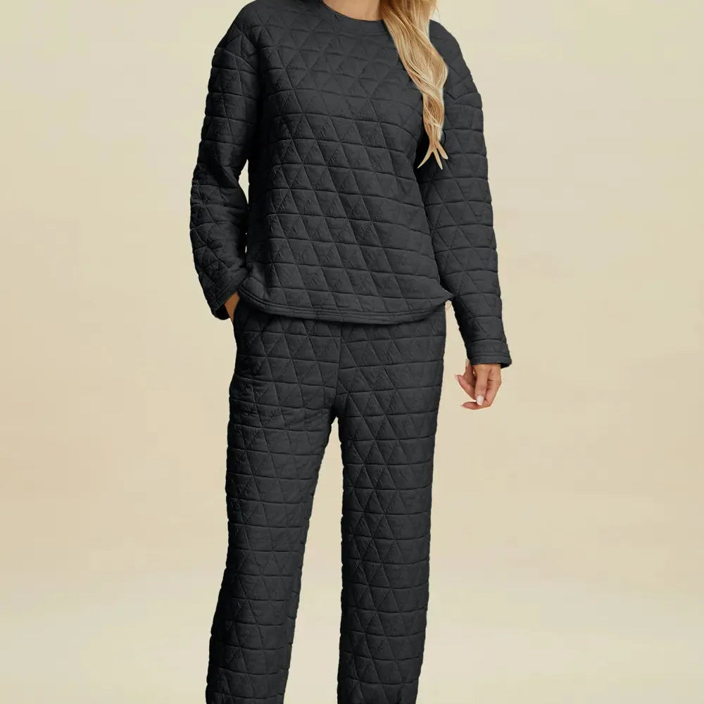 Cozy Coordination: Double Take Textured Lounge Set-Women's Sets-Shop Z & Joxa