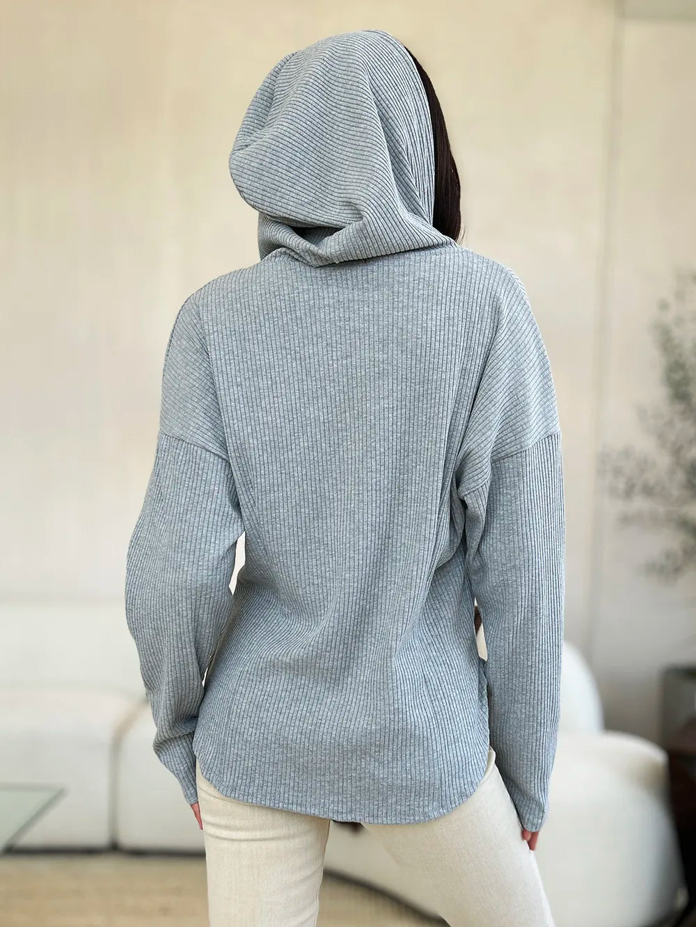 Culture Code Cozy on the Go Ribbed Zip Up Drawstring Hoodie-Coats & Jackets-Shop Z & Joxa
