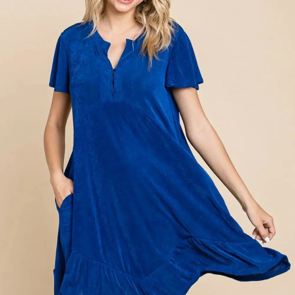 Culture Code Out of the Blue Short Sleeve Ruffled Asymmetric Dress-Women's Dresses-Shop Z & Joxa