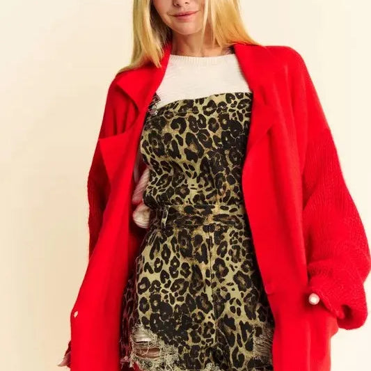 Davi & Dani Red Ember Dropped Shoulder Buttoned Midi Cardigan-Women's Shirts & Tops-Shop Z & Joxa