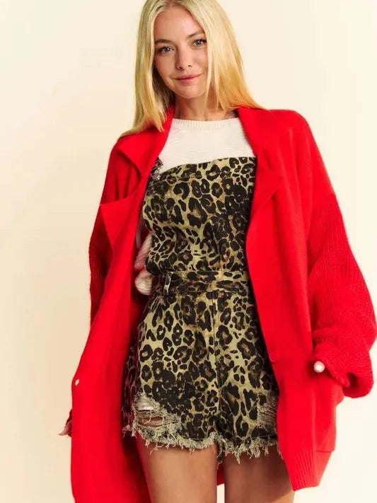 Davi & Dani Red Ember Dropped Shoulder Buttoned Midi Cardigan-Women's Shirts & Tops-Shop Z & Joxa