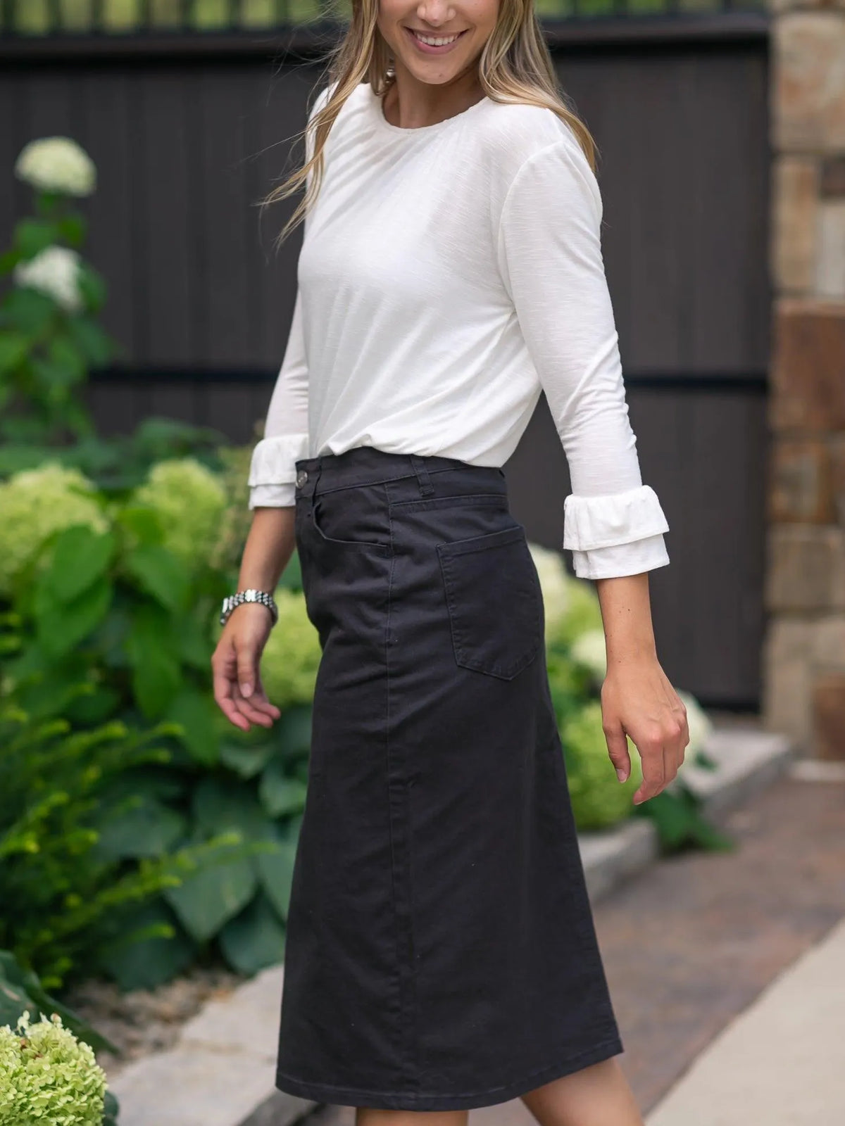 Denim Days Remi Onyx Black Denim Midi Skirt-Women's Skirts & Skorts-Shop Z & Joxa