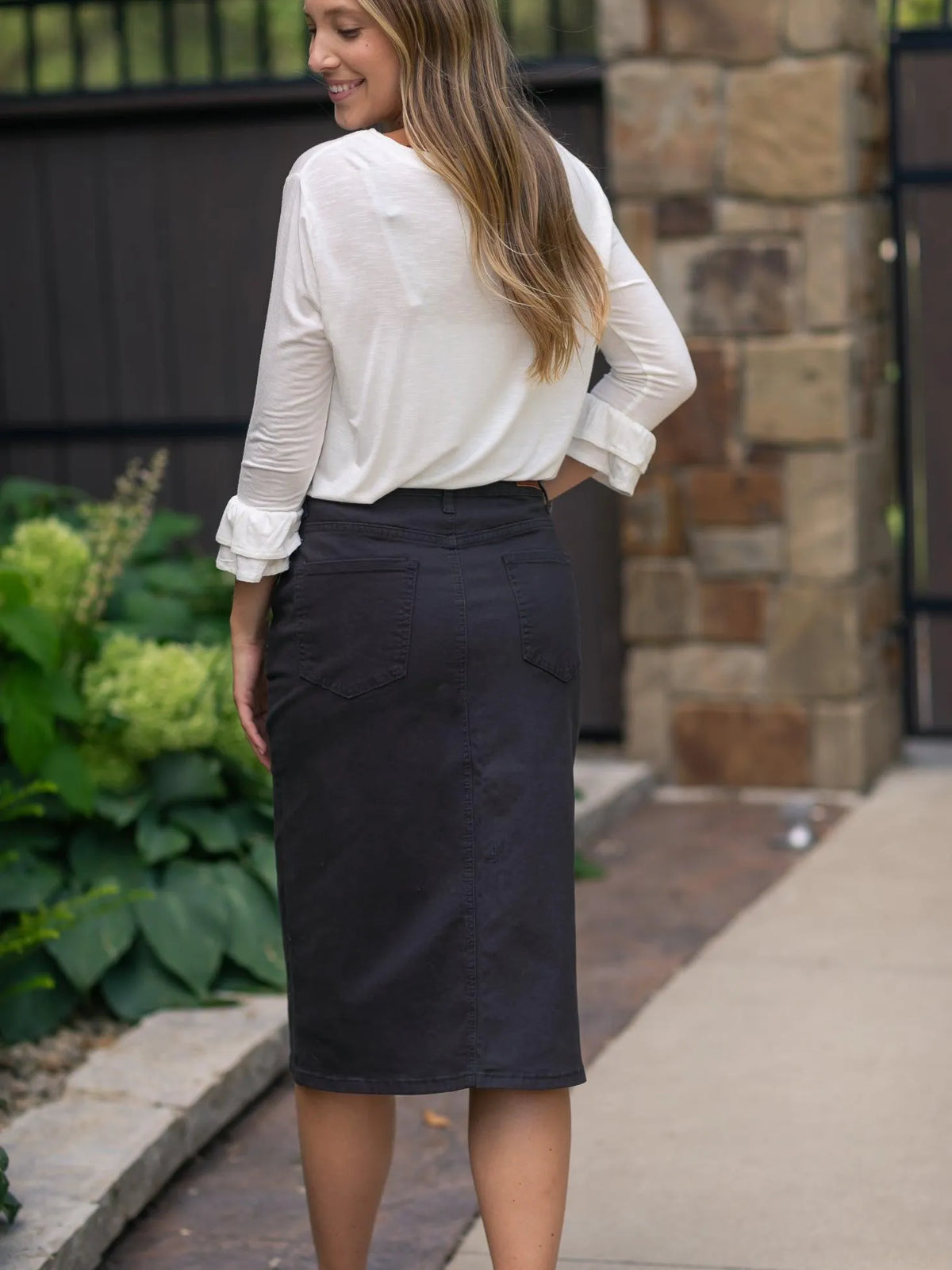 Denim Days Remi Onyx Black Denim Midi Skirt-Women's Skirts & Skorts-Shop Z & Joxa