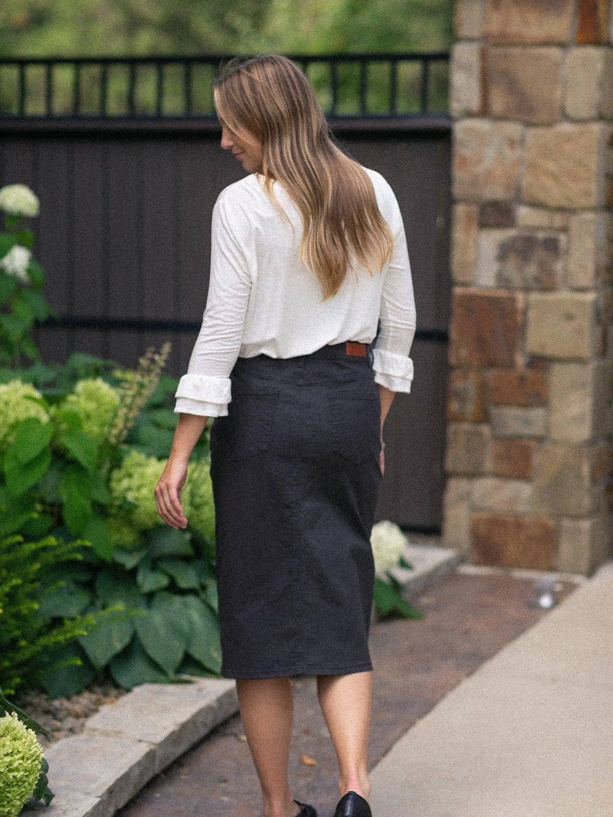 Denim Days Remi Onyx Black Denim Midi Skirt-Women's Skirts & Skorts-Shop Z & Joxa