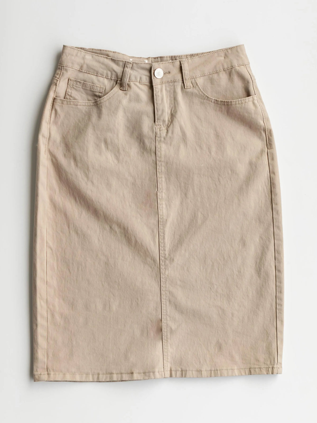 Denim Days Remi Simply Taupe Denim Midi Skirt-Women's Skirts & Skorts-Shop Z & Joxa