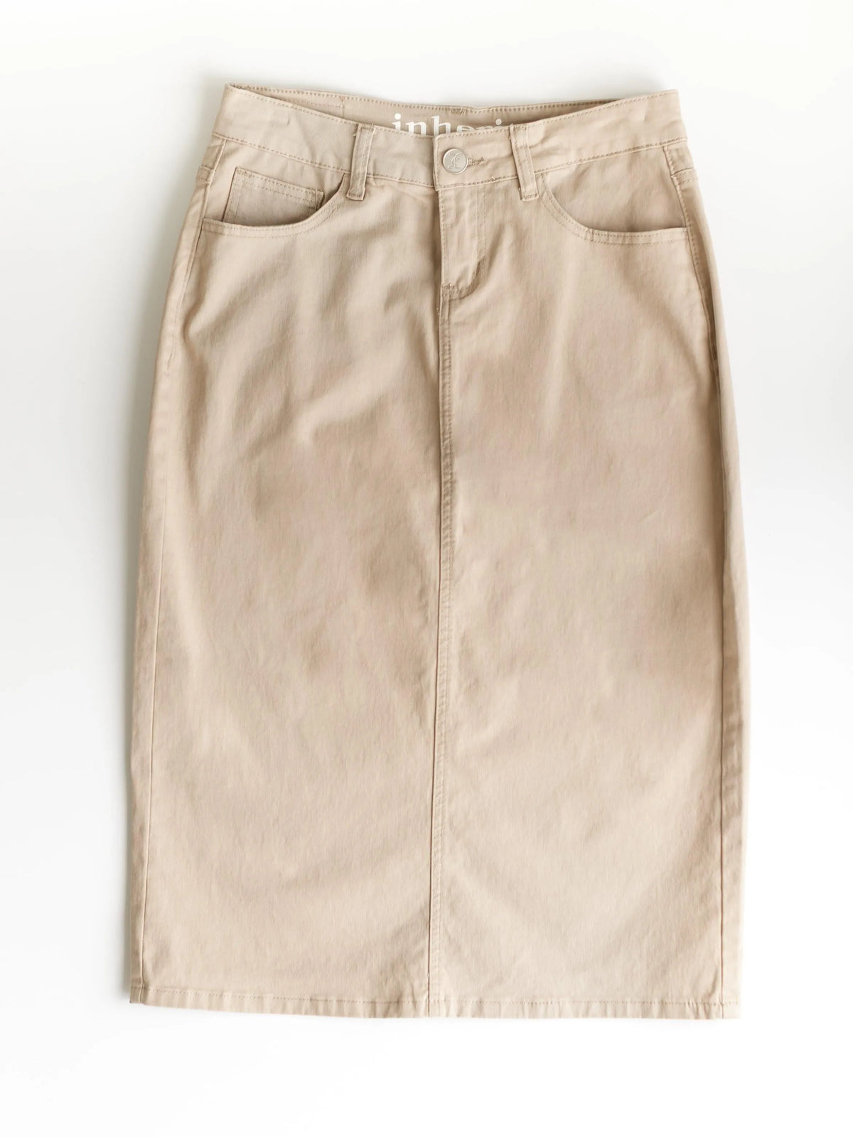 Denim Days Remi Simply Taupe Denim Midi Skirt-Women's Skirts & Skorts-Shop Z & Joxa
