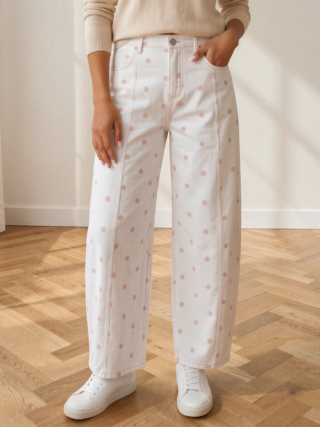 Dot your Average Polka Dot Print Barrel Jeans-Women's Jeans-Shop Z & Joxa
