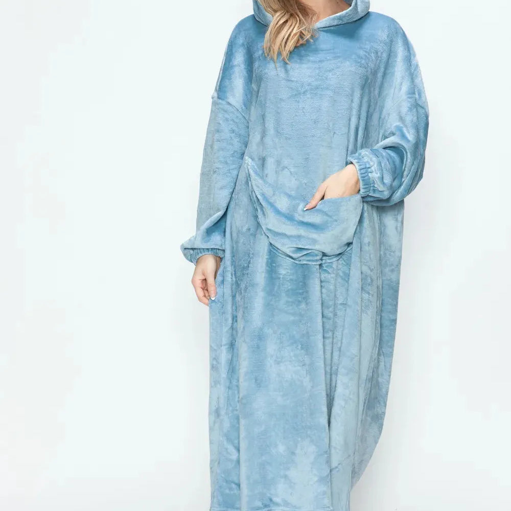 Double Take Cloud Kiss Oversized Hooded Blanket with Front Pocket-Women's Clothing-Shop Z & Joxa