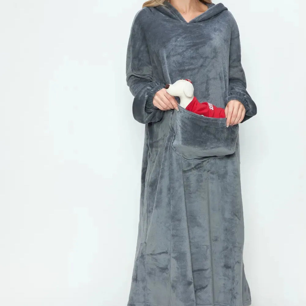 Double Take Cloud Kiss Oversized Hooded Blanket with Front Pocket-Women's Clothing-Shop Z & Joxa