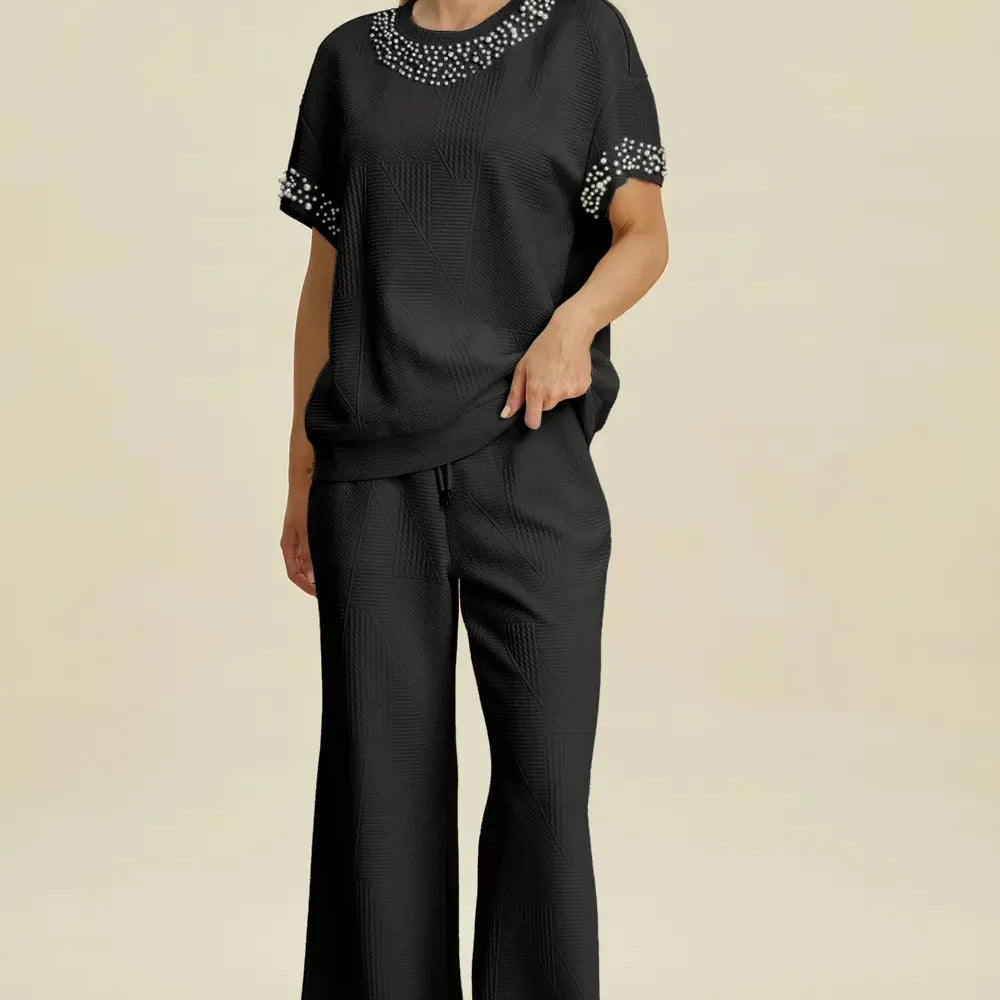 Double Take Pearl Harmony Matching Loungewear top and Pants-Women's Clothing-Shop Z & Joxa