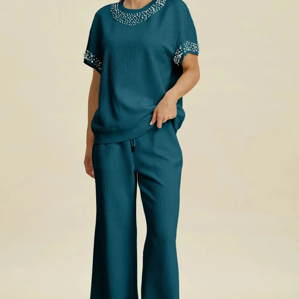 Double Take Pearl Harmony Matching Loungewear top and Pants-Women's Clothing-Shop Z & Joxa