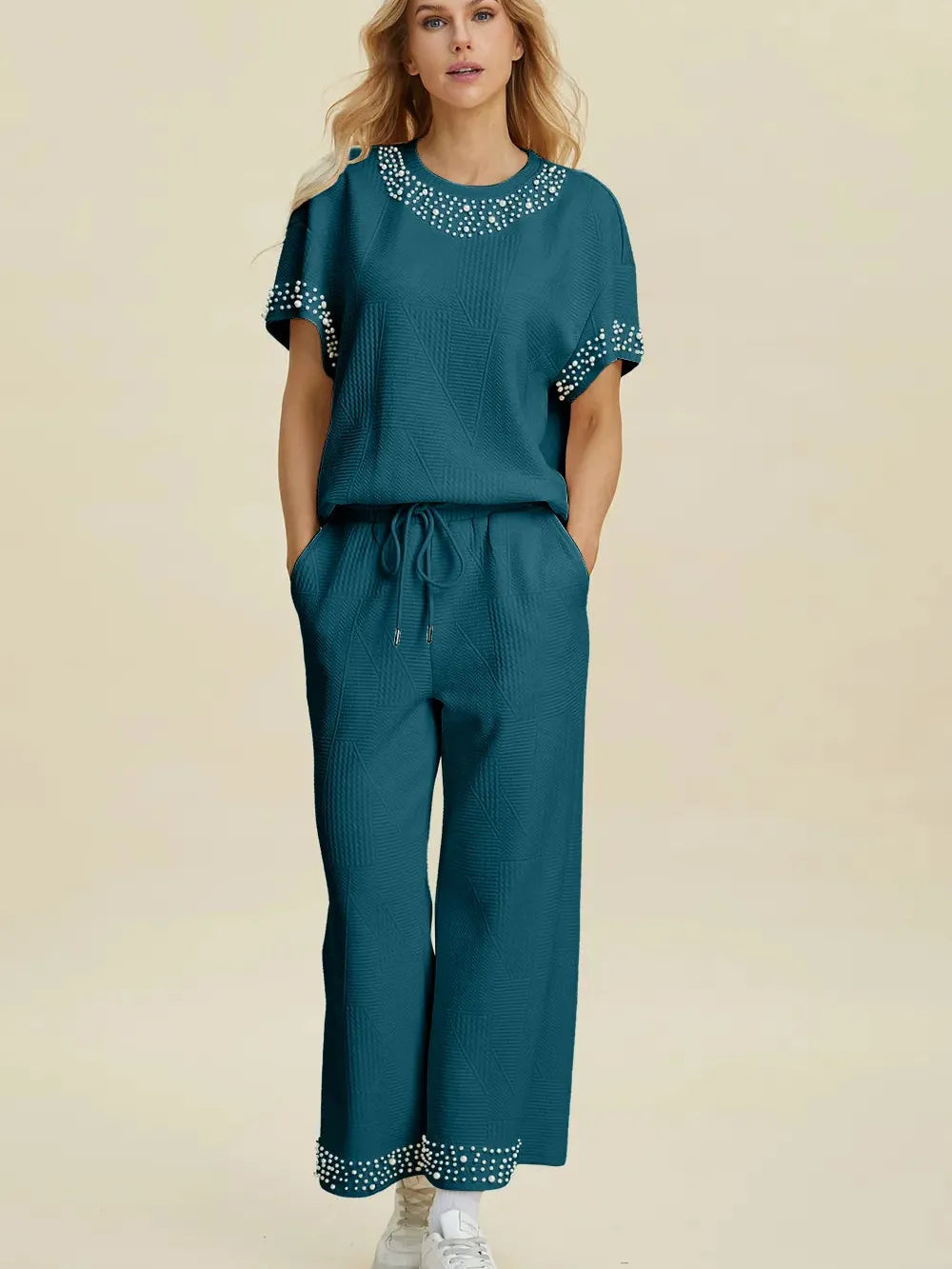 Double Take Pearl Harmony Matching Loungewear top and Pants-Women's Clothing-Shop Z & Joxa