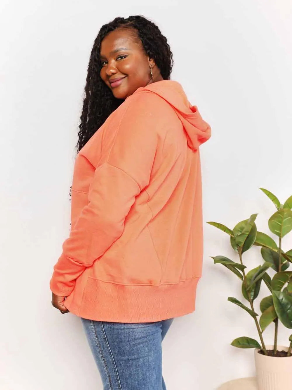 Double Take Tangerine Tease Quarter-Snap Dropped Shoulder Hoodie-Women's Shirts & Tops-Shop Z & Joxa