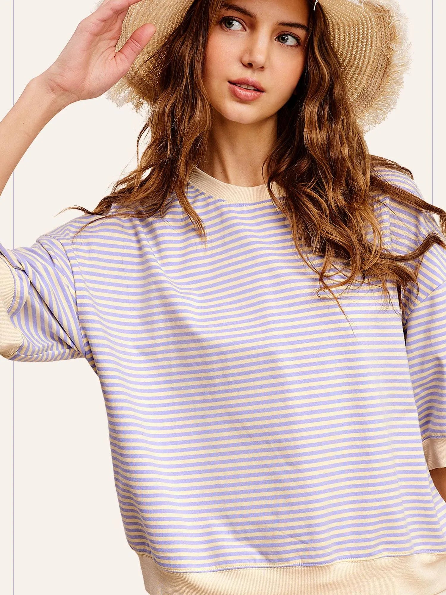 Easy Days and Cool Vibes Striped Oversized Crew Tee-Women's Shirts & Tops-Shop Z & Joxa