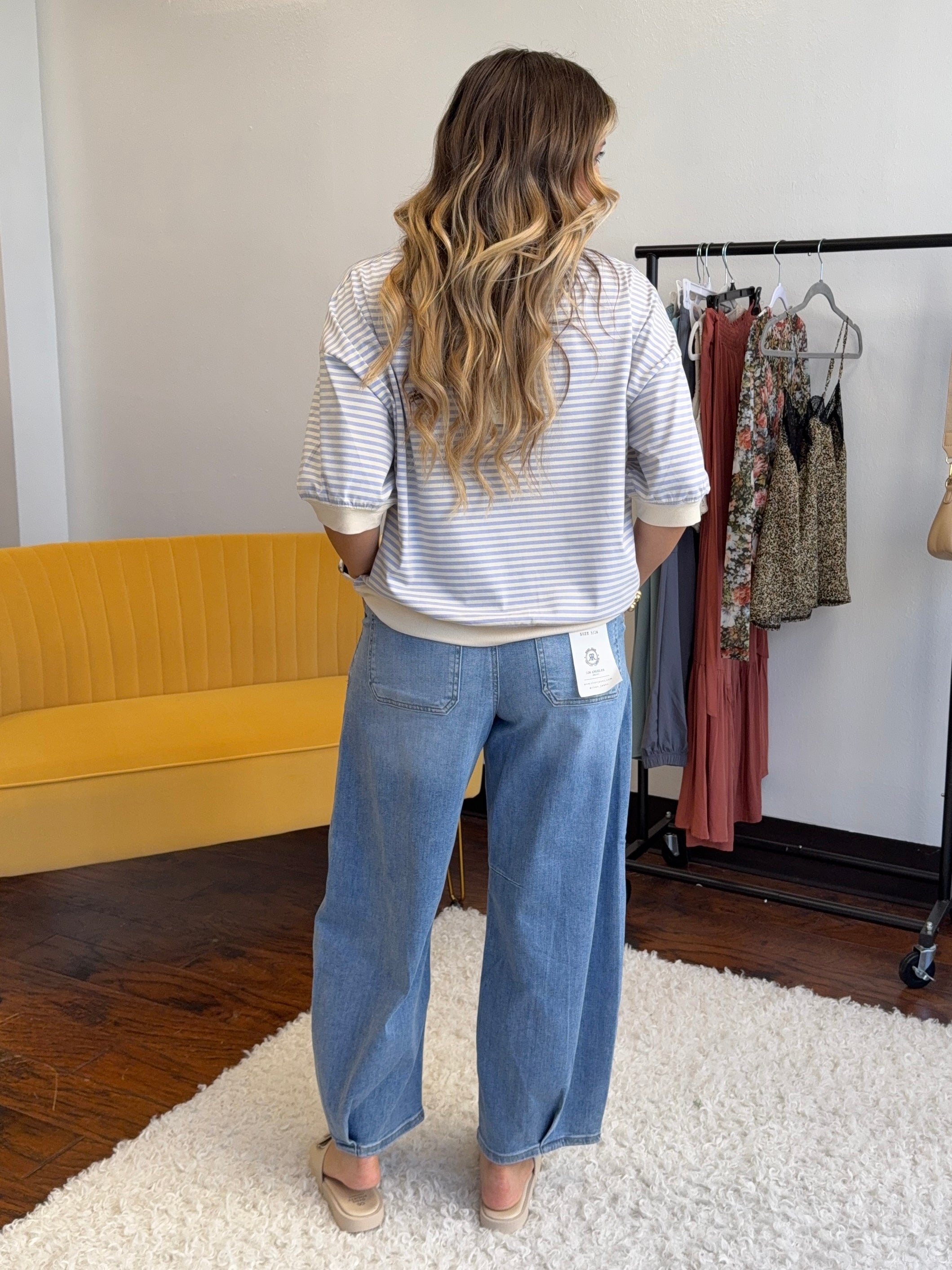 Easy Days and Cool Vibes Striped Oversized Crew Tee-Women's Shirts & Tops-Shop Z & Joxa