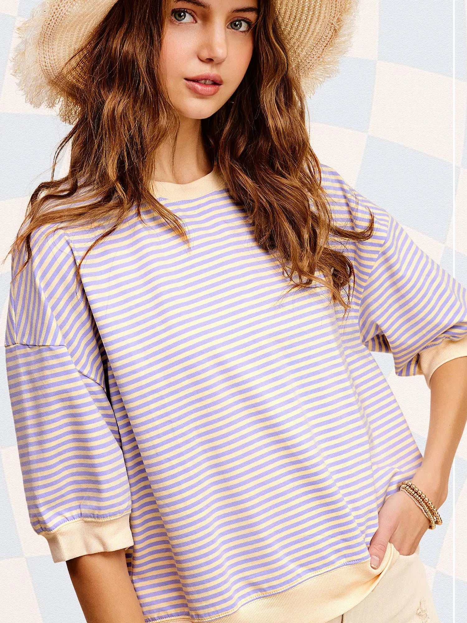 Easy Days and Cool Vibes Striped Oversized Crew Tee-Women's Shirts & Tops-Shop Z & Joxa