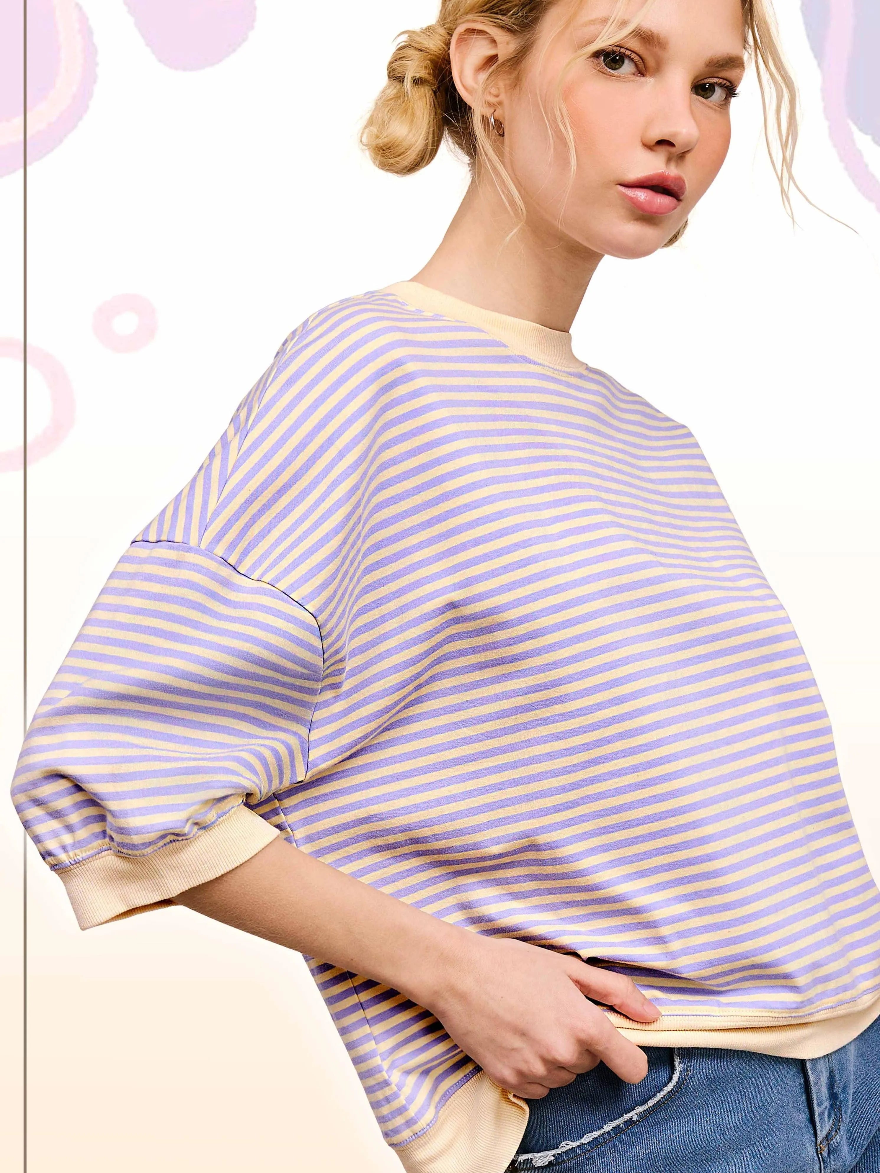 Easy Days and Cool Vibes Striped Oversized Crew Tee-Women's Shirts & Tops-Shop Z & Joxa