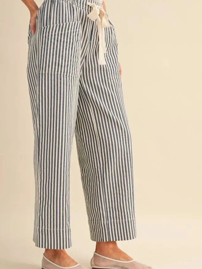 Easy Does It Navy Striped Wide Leg Patch Pocket Pants-Women's Pants-Shop Z & Joxa