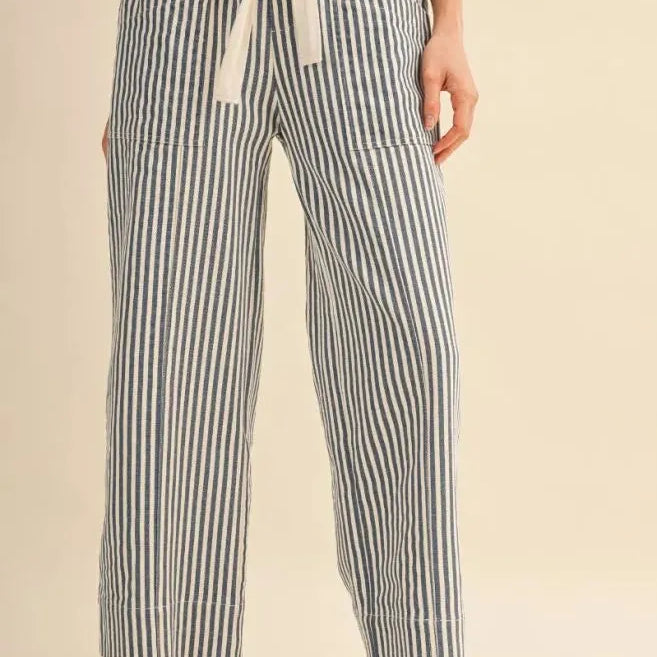 Easy Does It Navy Striped Wide Leg Patch Pocket Pants-Women's Pants-Shop Z & Joxa