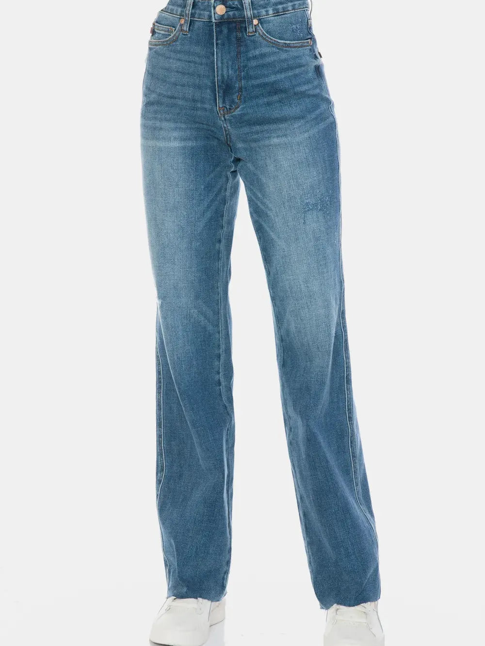 Edge + Ease Tummy Control Raw Hem Straight Jeans by Judy Blue-Women's Jeans-Shop Z & Joxa