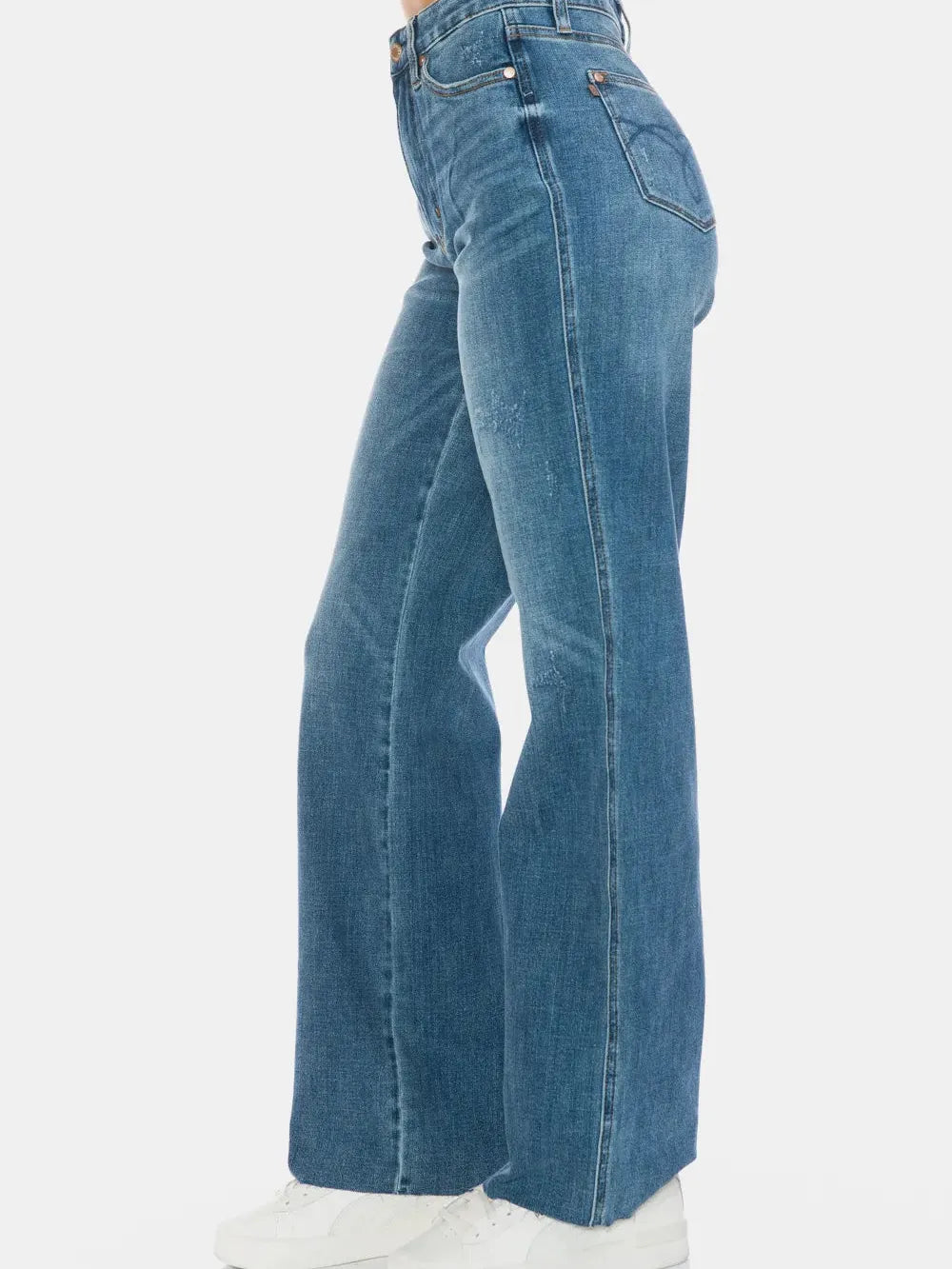 Edge + Ease Tummy Control Raw Hem Straight Jeans by Judy Blue-Women's Jeans-Shop Z & Joxa