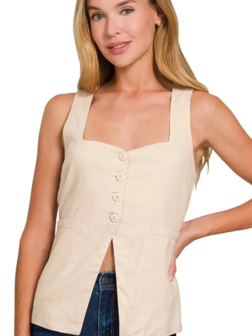 Elevate Your Wardrobe Linen Tie-back Vest Top-Women's Shirts & Tops-Shop Z & Joxa