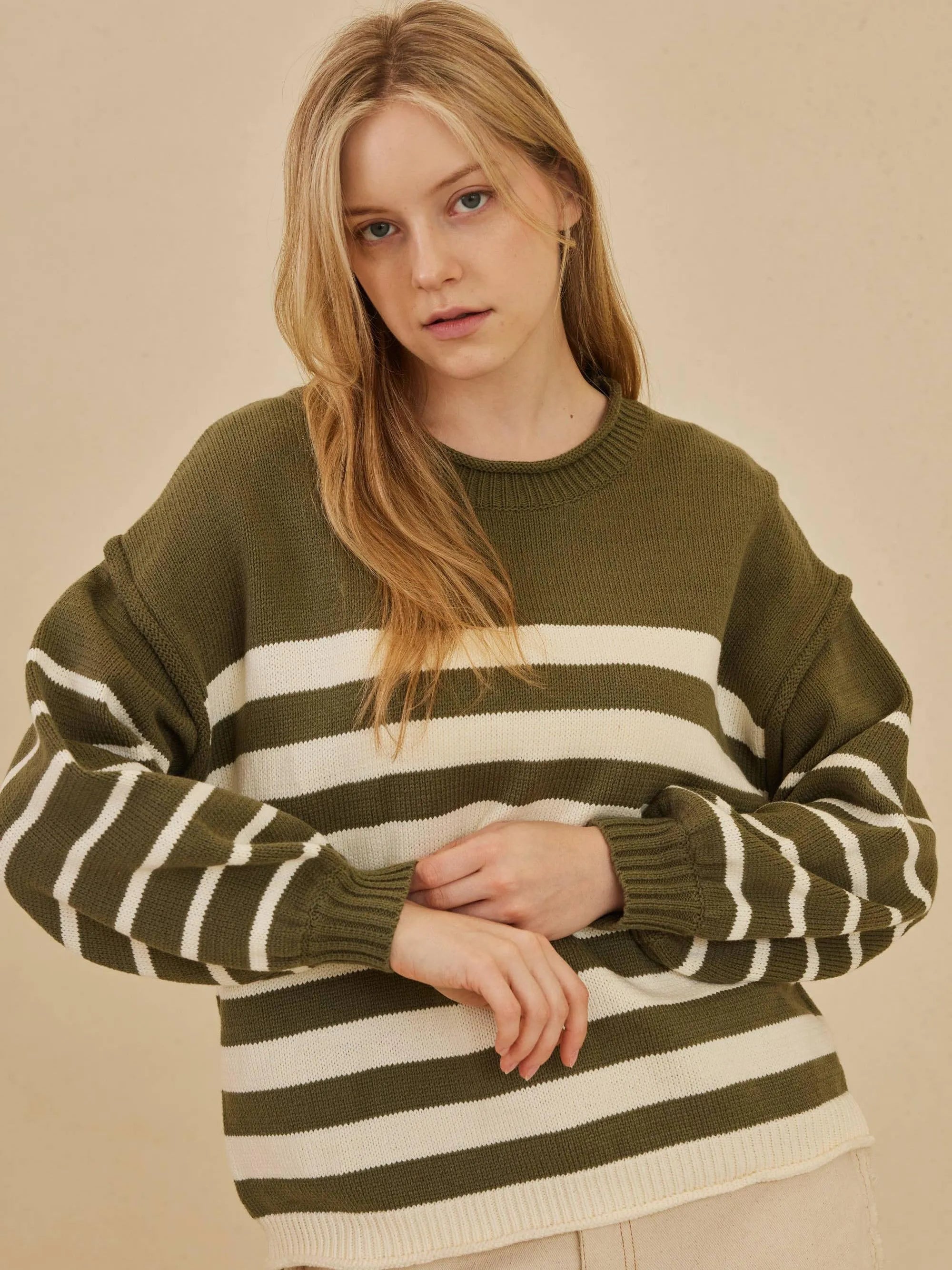 Everyday Charm Striped Loose Fit Knit Lounge Sweater-Women's Shirts & Tops-Shop Z & Joxa