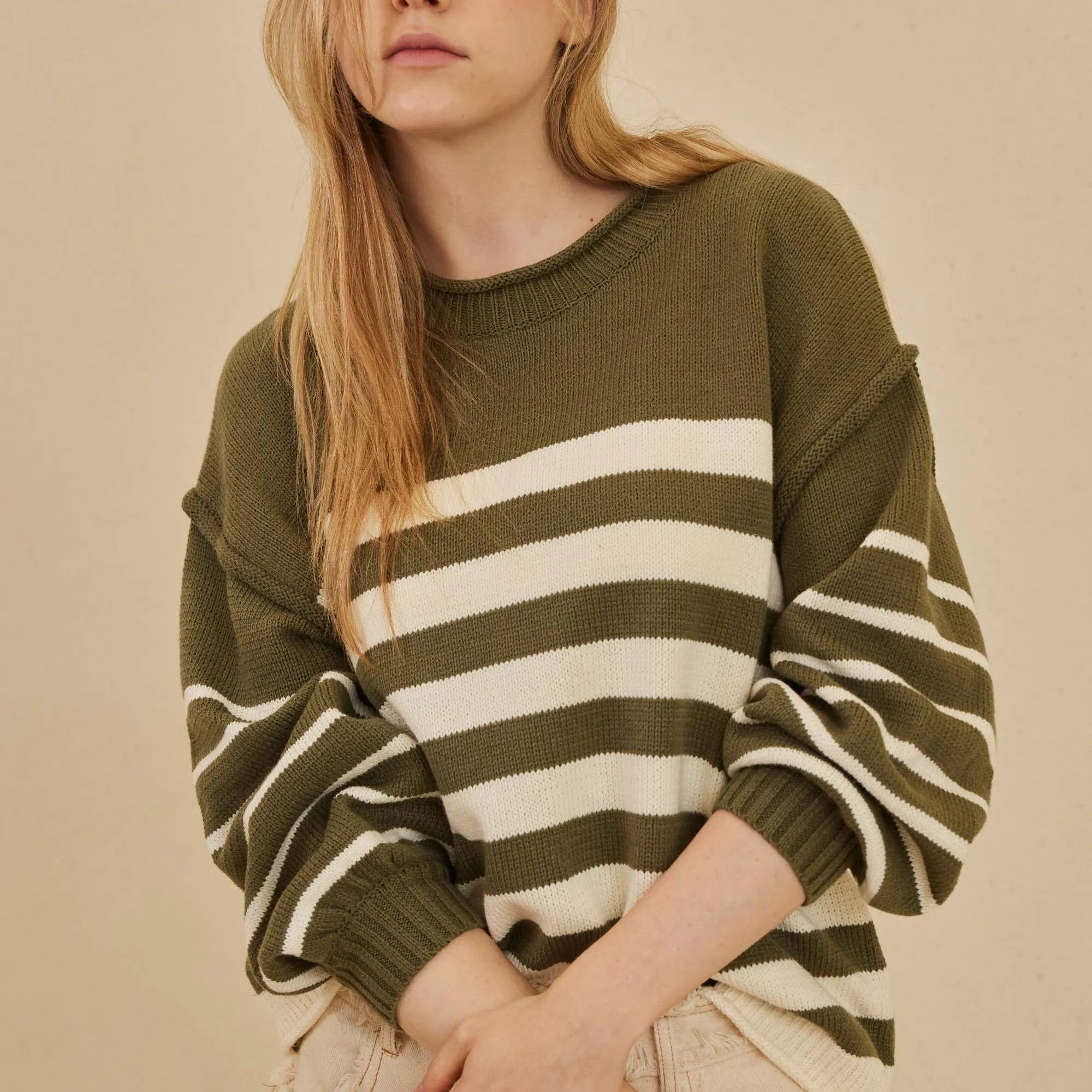 Everyday Charm Striped Loose Fit Knit Lounge Sweater-Women's Shirts & Tops-Shop Z & Joxa